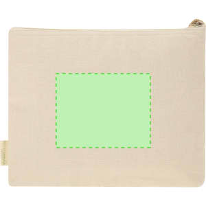A cream insulated beauty bag with a zip closure and a logo. It features a blank area for customisation.