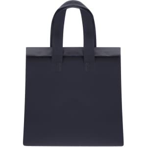 A navy cooler bag with two sturdy handles and a simple design. It has a logo on the front.