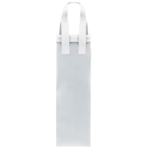 A white cooler bag features two handles and a simple design, suitable for carrying drinks. It has a logo on it.