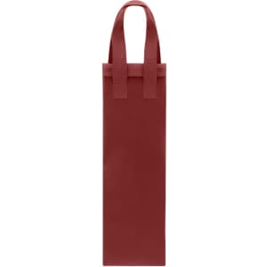 A maroon cooler bag with two sturdy handles, designed to hold drink bottles. Features a simple design and a logo.