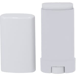 A grey sunscreen lotion stick with a rounded top and twist base, featuring a simple design.