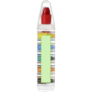 A crayon set featuring multiple vibrant crayons in a clear case, with a red cap on top.