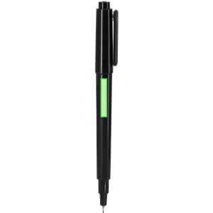 A black retractable pen with a green accent and a clip for attachment.