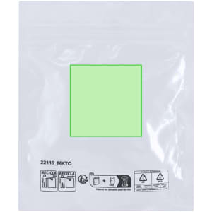 A green hot-cold pack set packaged in a clear plastic pouch, featuring a logo and recycling symbols.