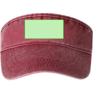 A red sun visor with a blank green area for customisation and a small logo on the front.