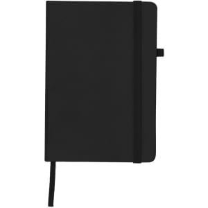 A black Krixor Notepad with a soft cover, elastic band, and ribbon bookmark. It features a logo on the cover.