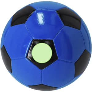 A blue and black soccer ball featuring a central logo, ideal for leisure and outdoor activities.