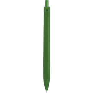 A green plastic pen with a smooth finish and a clickable top. The pen features a logo on its barrel.