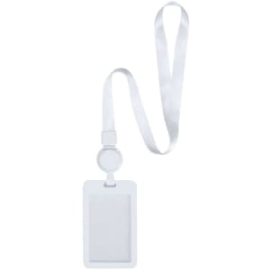 A white ID badge lanyard with a retractable reel and an empty card holder.