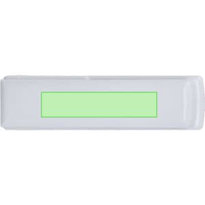 A white stapler with a light green rectangular section, featuring a logo. Suitable for office use.