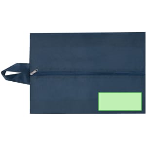 A navy organiser bag with a zip closure and a handle, featuring a blank area for personalisation.