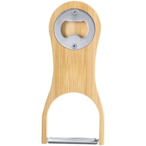 A drink bottle opener peeler, featuring a bamboo design with a metal opener and silver accents.