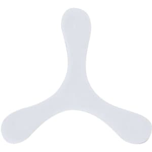 A white frisbee with a unique three-pronged design and a logo.