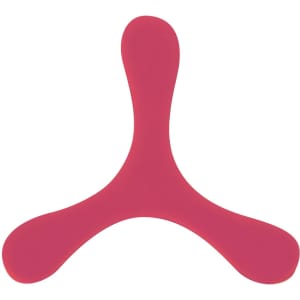 A pink Kybeck Frisbee with a unique three-pronged design. It features a logo on its surface.