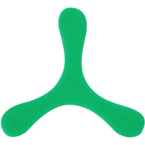 A green Kybeck Frisbee with a unique three-pronged design, featuring a logo on its surface.
