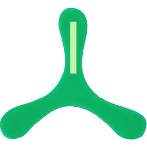 A green Kybeck Frisbee with a unique three-pronged design and a logo on the surface.