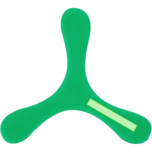 A green Kybeck Frisbee with a unique three-armed design and a smooth surface, featuring a logo.