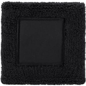 A black wristband with a textured surface, featuring a smooth square section in the centre.