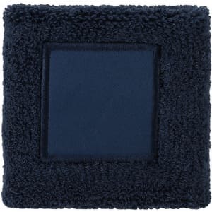 A navy blue square cushion with a soft texture and a central plain panel.