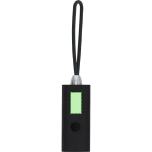 A black Terbon Torch keyring featuring a green LED light and a loop for attachment.