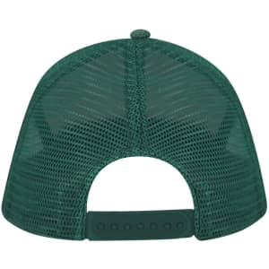 A green mesh cap featuring a snapback closure and a structured design at the rear.