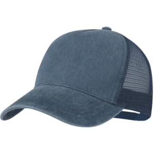 A dark blue cap with a mesh back and a curved brim, featuring a logo on the front.