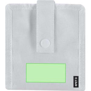 A light grey, rectangular organiser with a snap closure and a blank area for customisation. It features a logo on the side.