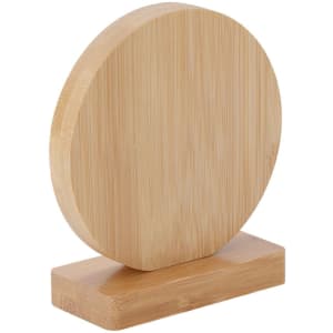 A round bamboo plaque on a rectangular base, featuring a natural wood finish without any engravings or markings.