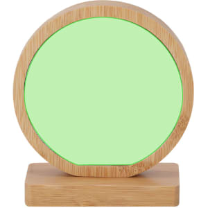 A round, bamboo plaque with a green sublimation surface, set on a rectangular base.