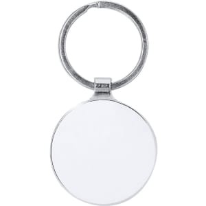 A silver keyring with a circular blank disc, suitable for sublimation printing.
