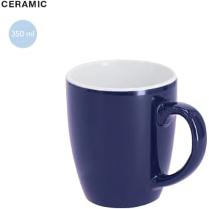A ceramic coffee mug in navy blue with a white interior, holding 350 ml. It features a curved handle.