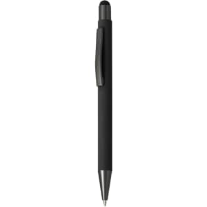 A black Rilon Stylus Touch Ball Pen with a sleek design and a clip for easy attachment.
