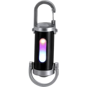 A black and silver torch with a clip and a colour-changing light feature. It has a sleek, cylindrical design.