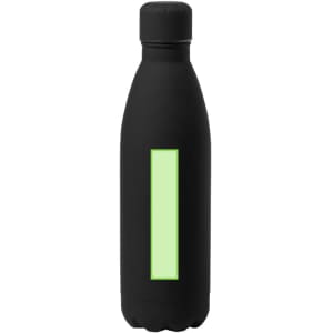 A black drink bottle with a textured finish and a light green rectangular area. It features a screw-top lid and a branding logo.