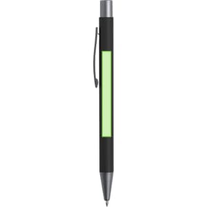 A black pen with a green accent and a clip, featuring an area for logo placement.