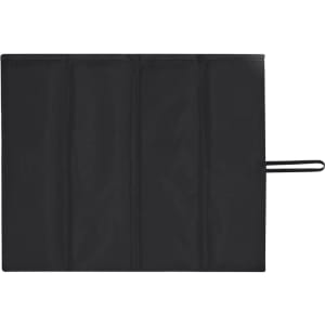 A black Xalan Cushion with multiple foldable sections, featuring a loop for easy carrying.