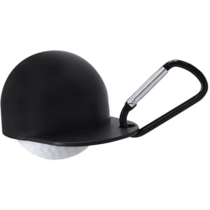 A black keyring shaped like a hard hat, featuring a metal carabiner for attachment.