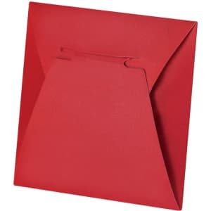 A red envelope with a clasp closure, featuring a triangular flap design.
