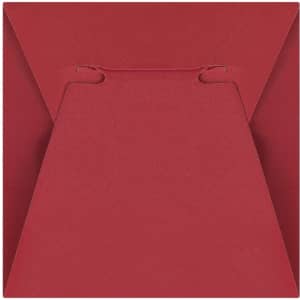 A red envelope with a textured finish and a unique closure mechanism.