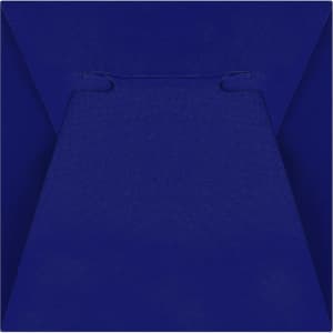 A blue product packaging with a fold-over design and small closures. It features an embossed logo on the surface.