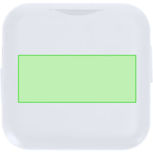 A white charging cable set packaged in a compact case, featuring a plain green label on the front.