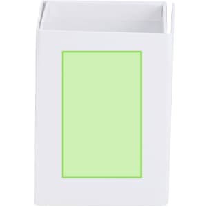 A white notepad and pencil holder featuring a light green section, suitable for office use.