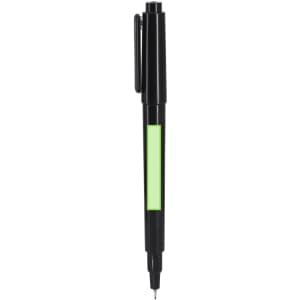 A black pen with a green highlight section. The pen features a clip for easy attachment.