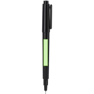 A black pen with a translucent green section and a clip for attachment. Features a fine tip for precise writing.