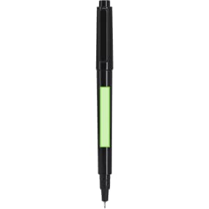 A black pen with a green highlight section, featuring a fine tip for precise writing.