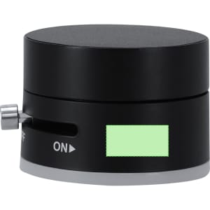 A black and silver device with a round shape, featuring an OFF/ON switch and a small display area.