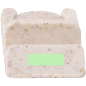 A cream-coloured keyring holder with a textured surface and a small section for a logo or branding.