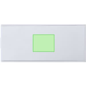 A white sewing kit with a green rectangular compartment, featuring a logo on the front.