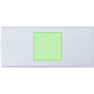 A white sewing kit with a green square patch in the centre, featuring a logo.