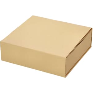 A plain, beige cardboard box with a flat lid, suitable for packaging.